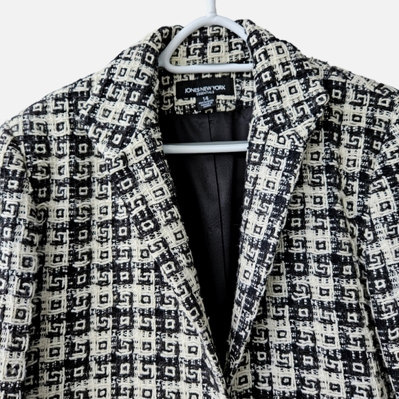 Jones New York Black and Off-white Blazer Wool Blend Thick Textured Size 12 - Picture 4 of 13